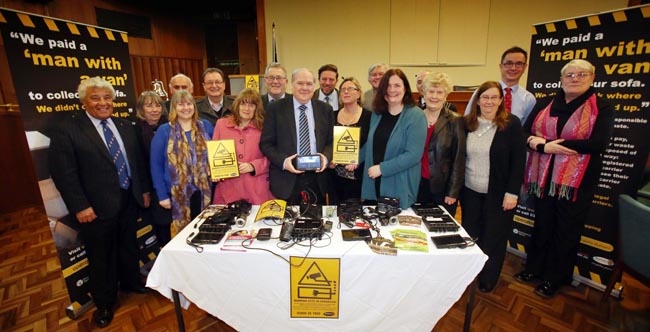 County Durham Council members showing off the fly tipping CCTV equipment